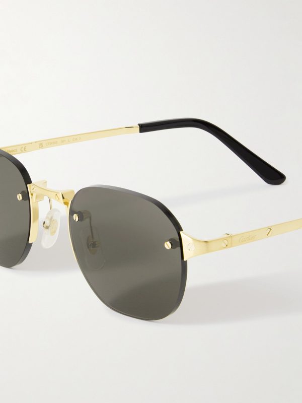 Santos de Cartier Rimless Oval-Frame Gold-Tone Sunglasses - CU Santos de Cartier Rimless Oval-Frame Gold-Tone Sunglasses - CU