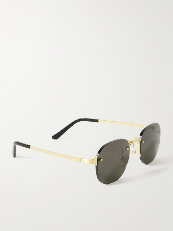 Santos de Cartier Rimless Oval-Frame Gold-Tone Sunglasses - FR Santos de Cartier Rimless Oval-Frame Gold-Tone Sunglasses - FR