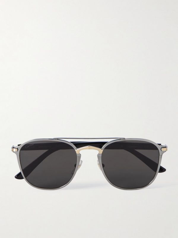 Aviator-Style Gunmetal, Gold-Tone and Acetate Sunglasses