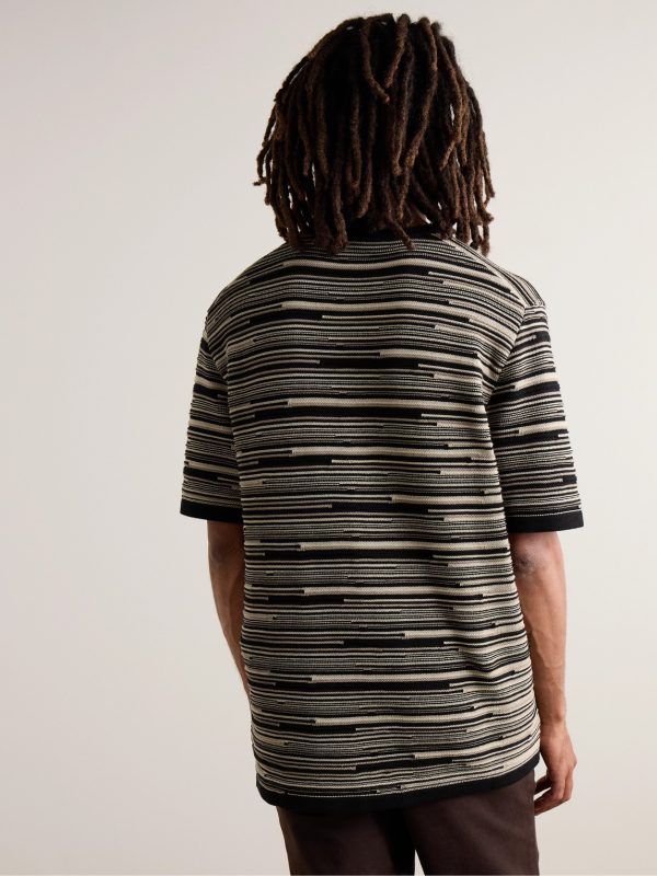 Striped Knitted Cotton T-Shirt - BK Striped Knitted Cotton T-Shirt - BK