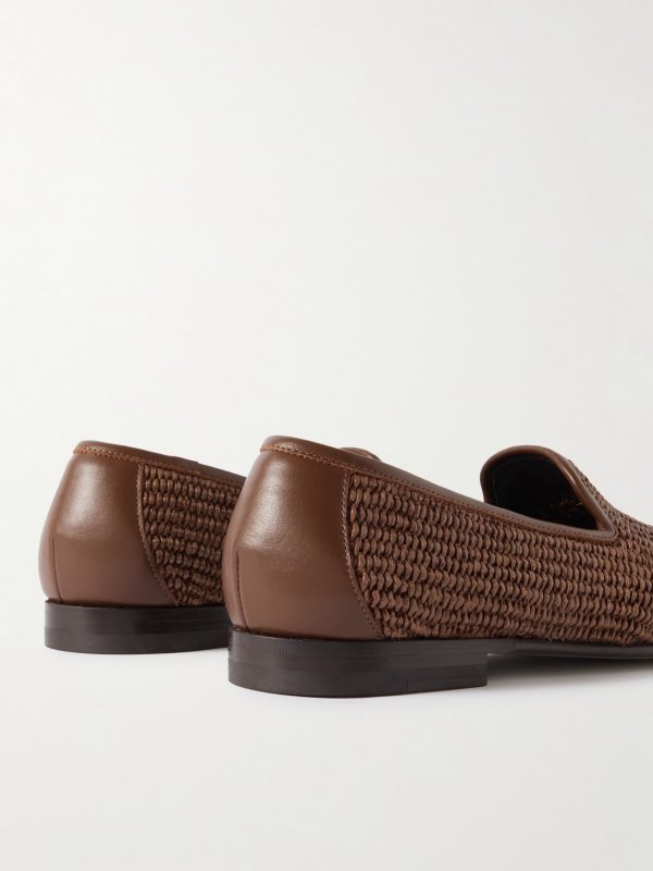 Mario Leather-Trimmed Raffia Loafers - BK Mario Leather-Trimmed Raffia Loafers - BK