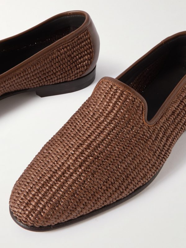 Mario Leather-Trimmed Raffia Loafers - CU Mario Leather-Trimmed Raffia Loafers - CU