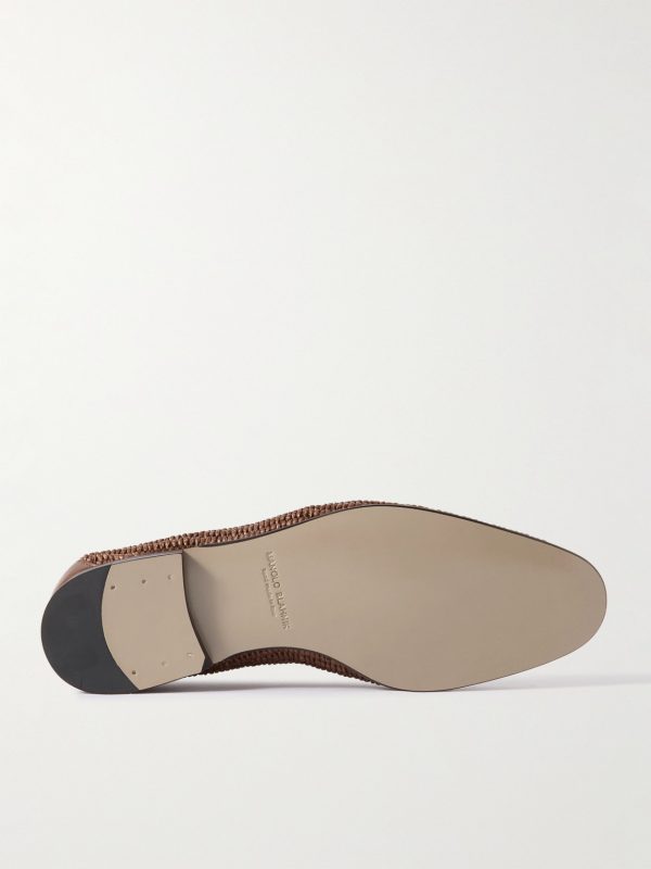 Mario Leather-Trimmed Raffia Loafers - E1 Mario Leather-Trimmed Raffia Loafers - E1