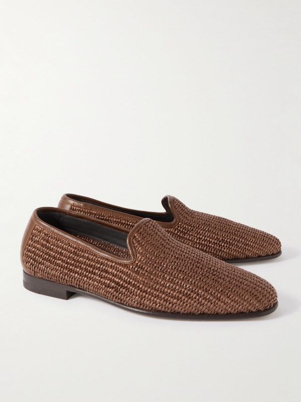 Mario Leather-Trimmed Raffia Loafers - FR Mario Leather-Trimmed Raffia Loafers - FR