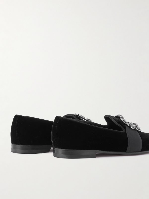 Carlton Crystal-Embellished Grosgrain-Trimmed Velvet Loafers - BK