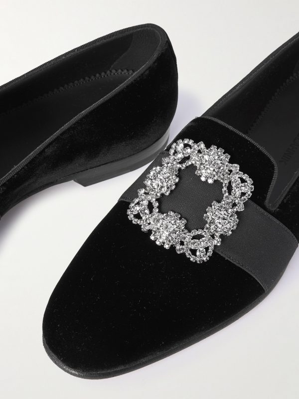 Carlton Crystal-Embellished Grosgrain-Trimmed Velvet Loafers - CU