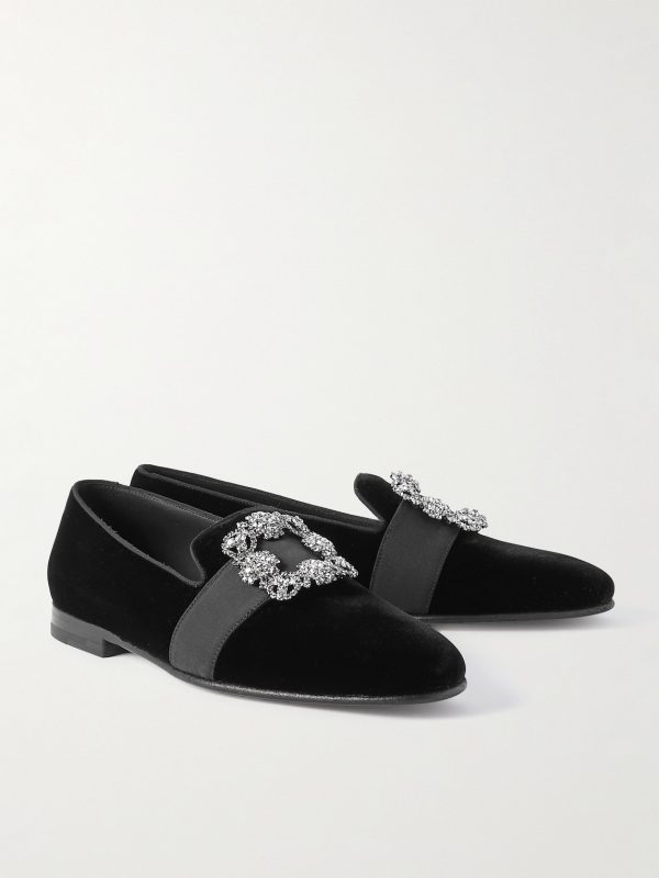 Carlton Crystal-Embellished Grosgrain-Trimmed Velvet Loafers - FR