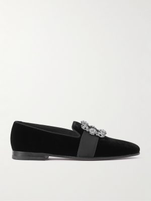 Carlton Crystal-Embellished Grosgrain-Trimmed Velvet Loafers Carlton Crystal-Embellished Grosgrain-Trimmed Velvet Loafers