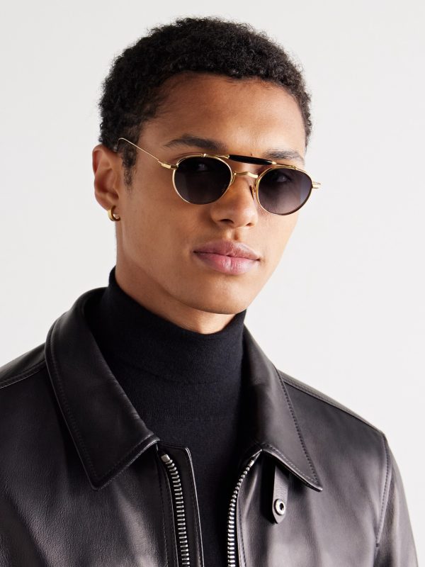 Dasan Round-Frame Gold-Tone Beta Titanium and Acetate Sunglasses - OU