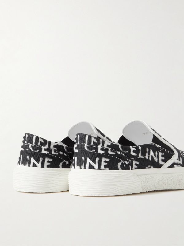 Elliot Leather-Trimmed Logo-Print Canvas Slip-On Sneakers - BK