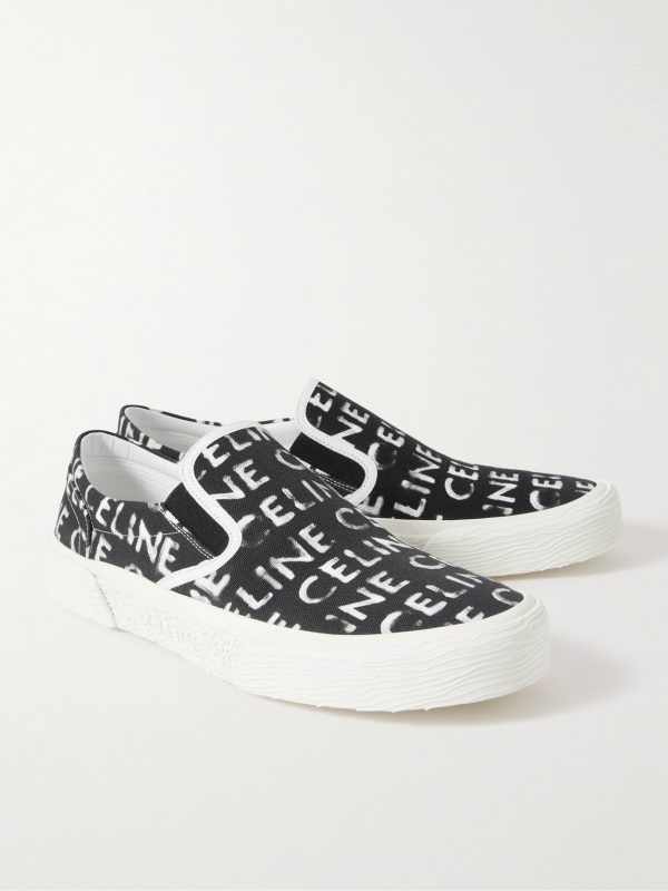 Elliot Leather-Trimmed Logo-Print Canvas Slip-On Sneakers - FR