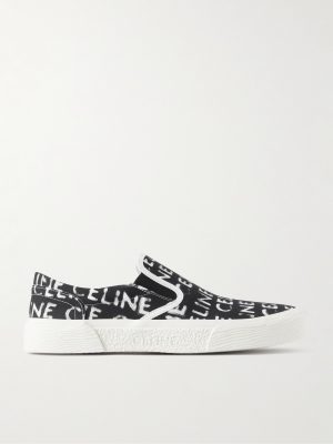 Elliot Leather-Trimmed Logo-Print Canvas Slip-On Sneakers Elliot Leather-Trimmed Logo-Print Canvas Slip-On Sneakers