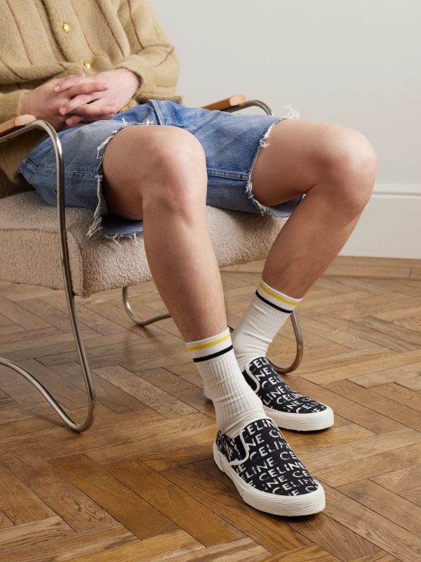 Elliot Leather-Trimmed Logo-Print Canvas Slip-On Sneakers - OU