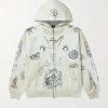 Tat Printed Distressed Cotton-Jersey Zip-Up Hoodie