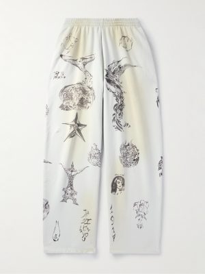 Wide-Leg Printed Distressed Cotton-Jersey Sweatpants Wide-Leg Printed Distressed Cotton-Jersey Sweatpants