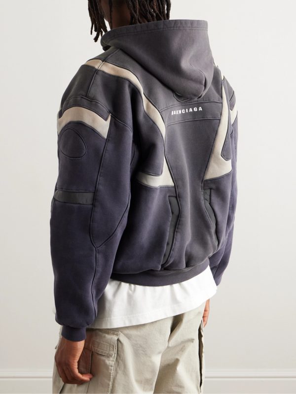 Logo-Embroidered Panelled Cotton-Blend Zip-Up Hoodie - BK Logo-Embroidered Panelled Cotton-Blend Zip-Up Hoodie - BK