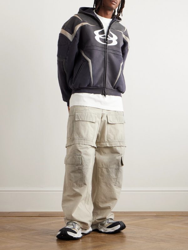 Logo-Embroidered Panelled Cotton-Blend Zip-Up Hoodie - OU Logo-Embroidered Panelled Cotton-Blend Zip-Up Hoodie - OU