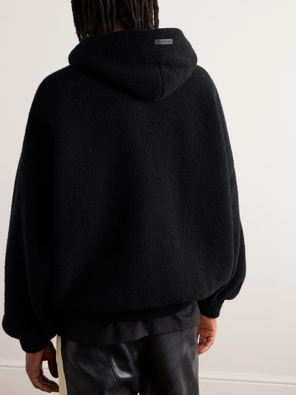 Intarsia-Knit Virgin Wool-Blend Bouclé Hoodie - BK Intarsia-Knit Virgin Wool-Blend Bouclé Hoodie - BK