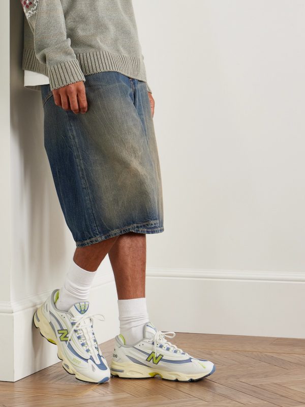 M1000 Embroidered Leather and Mesh Sneakers - OU