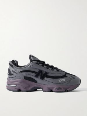 M1000 Embroidered Faux Leather and Mesh Sneakers