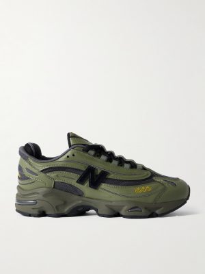 M1000 Embroidered Faux Leather and Mesh Sneakers