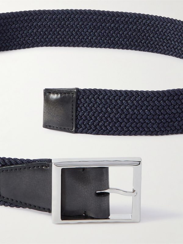 3.5cm Leather-Trimmed Braided Woven Belt - E1 3.5cm Leather-Trimmed Braided Woven Belt - E1