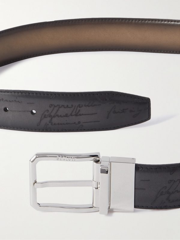 Versatile 3.5cm Reversible Scritto Venezia Leather Belt - E1