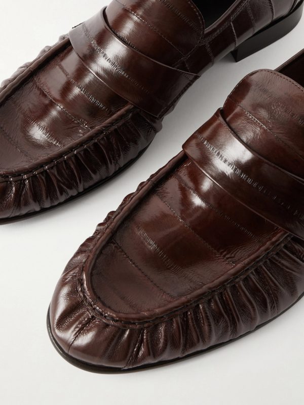 Soft Gathered Textured Leather Loafers - CU Soft Gathered Textured Leather Loafers - CU
