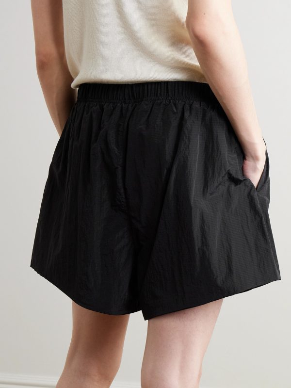Wide-Leg Logo-Appliquéd Crinkled Nylon-Ripstop Drawstring Shorts - BK