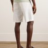 Straight-Leg Pleated Herringbone Cotton and Linen-Blend Shorts - BK Straight-Leg Pleated Herringbone Cotton and Linen-Blend Shorts - BK