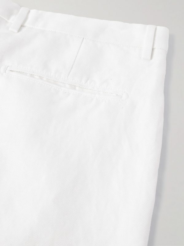 Straight-Leg Pleated Herringbone Cotton and Linen-Blend Shorts - CU Straight-Leg Pleated Herringbone Cotton and Linen-Blend Shorts - CU