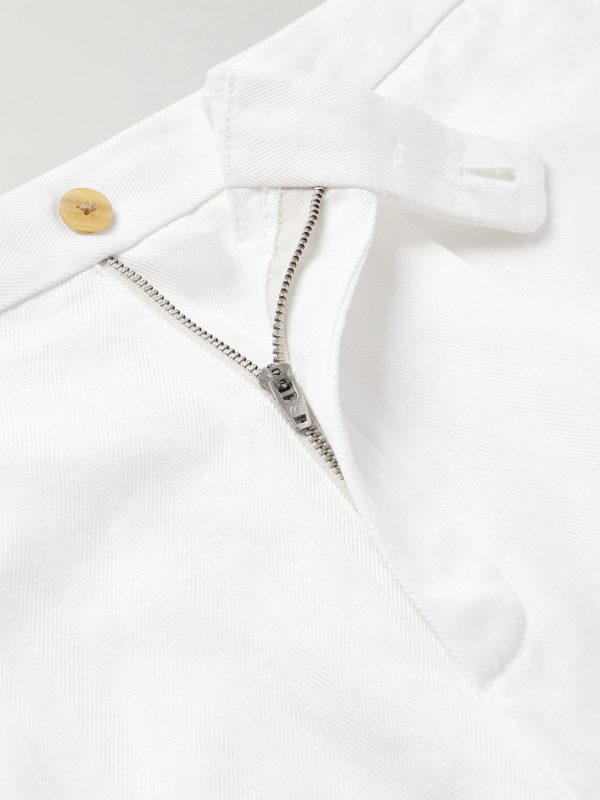 Straight-Leg Pleated Herringbone Cotton and Linen-Blend Shorts - E1 Straight-Leg Pleated Herringbone Cotton and Linen-Blend Shorts - E1