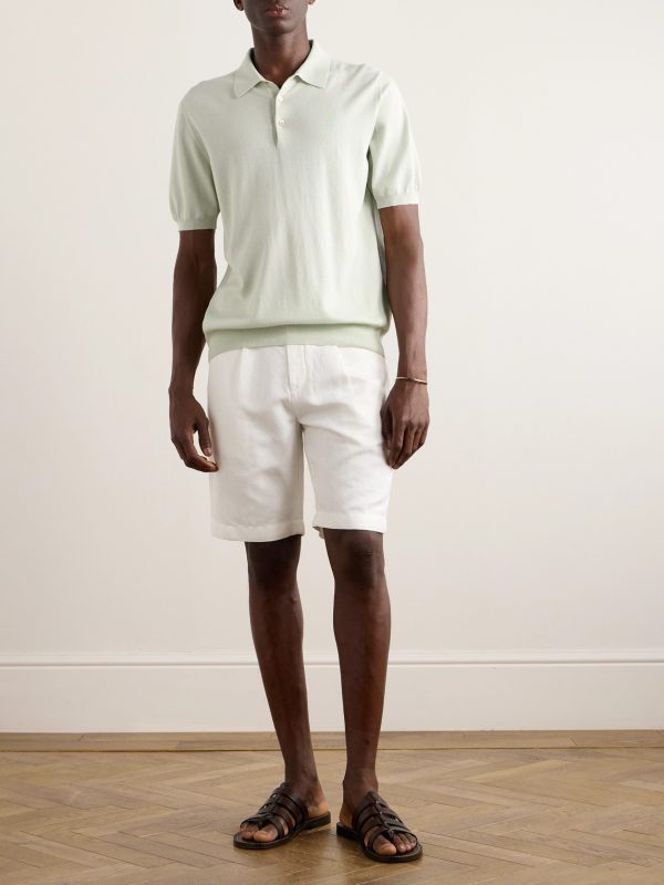 Straight-Leg Pleated Herringbone Cotton and Linen-Blend Shorts - OU Straight-Leg Pleated Herringbone Cotton and Linen-Blend Shorts - OU