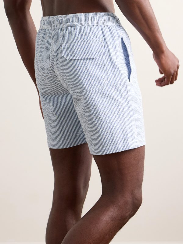 Straight-Leg Striped Seersucker Swim Shorts - BK Straight-Leg Striped Seersucker Swim Shorts - BK
