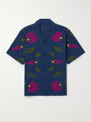 Convertible-Collar Appliquéd Embroidered Cotton Shirt Convertible-Collar Appliquéd Embroidered Cotton Shirt