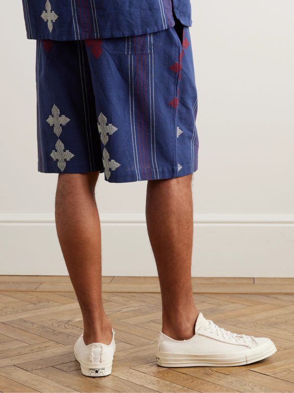 Kobe Embroidered Striped Cotton Shorts - BK