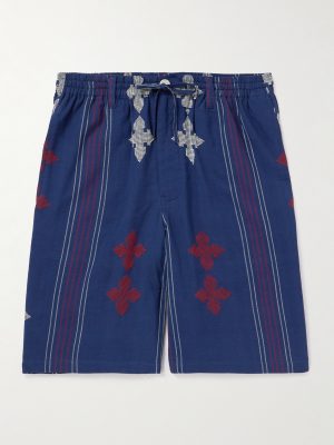 Kobe Embroidered Striped Cotton Shorts