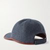 Leather-Trimmed Logo-Embroidered Denim Baseball Cap - BK Leather-Trimmed Logo-Embroidered Denim Baseball Cap - BK