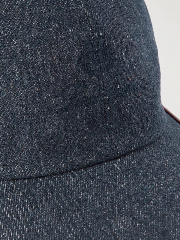 Leather-Trimmed Logo-Embroidered Denim Baseball Cap - CU Leather-Trimmed Logo-Embroidered Denim Baseball Cap - CU