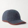 Leather-Trimmed Logo-Embroidered Denim Baseball Cap Leather-Trimmed Logo-Embroidered Denim Baseball Cap