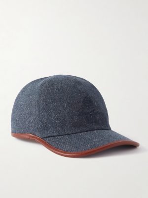Leather-Trimmed Logo-Embroidered Denim Baseball Cap Leather-Trimmed Logo-Embroidered Denim Baseball Cap