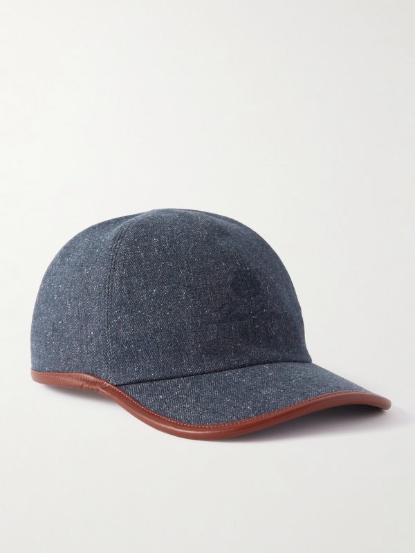 Leather-Trimmed Logo-Embroidered Denim Baseball Cap Leather-Trimmed Logo-Embroidered Denim Baseball Cap