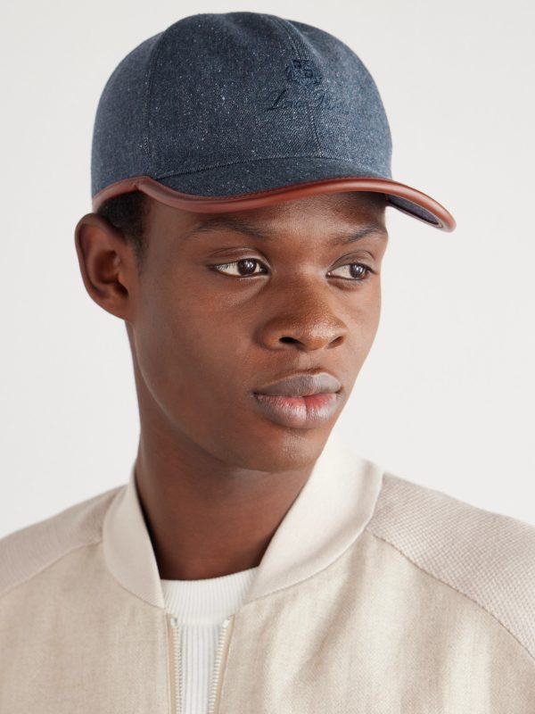 Leather-Trimmed Logo-Embroidered Denim Baseball Cap - OU Leather-Trimmed Logo-Embroidered Denim Baseball Cap - OU