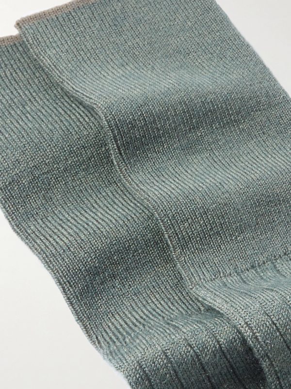 Ribbed Cashmere and Silk-Blend Socks - CU Ribbed Cashmere and Silk-Blend Socks - CU