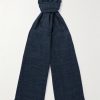 Mitoku Logo-Embroidered Slub Silk and Linen-Blend Scarf