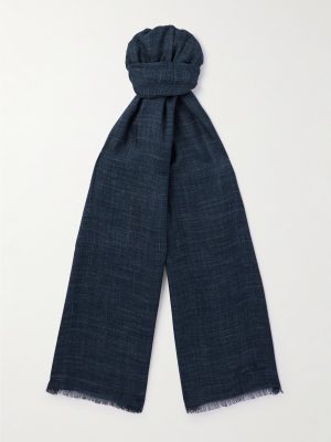 Mitoku Logo-Embroidered Slub Silk and Linen-Blend Scarf