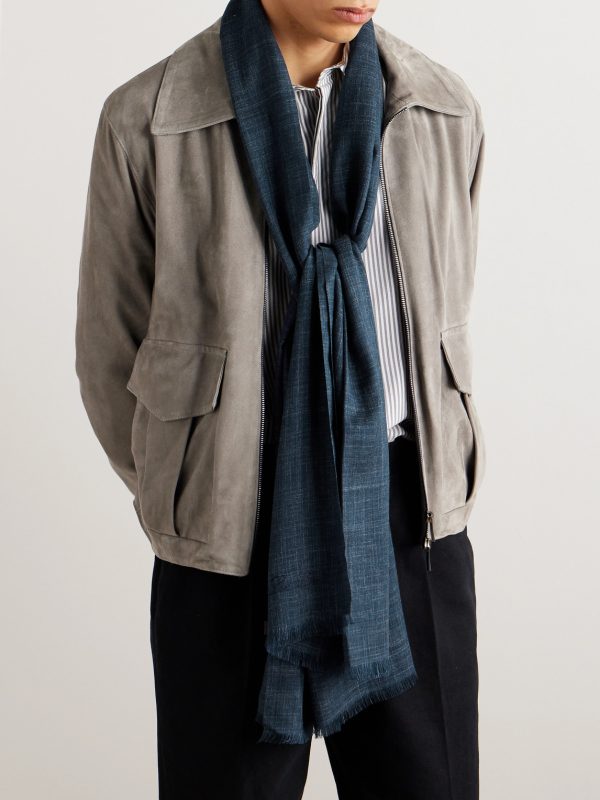 Mitoku Logo-Embroidered Slub Silk and Linen-Blend Scarf - OU