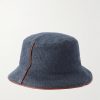 Leather-Trimmed Logo-Embroidered Denim Bucket Hat - BK