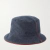 Leather-Trimmed Logo-Embroidered Denim Bucket Hat