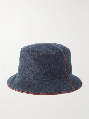 Leather-Trimmed Logo-Embroidered Denim Bucket Hat Leather-Trimmed Logo-Embroidered Denim Bucket Hat